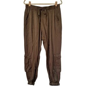 Johnny Was Satin Ray Metallic Cargo Jogger Pants Womens Medium Brown